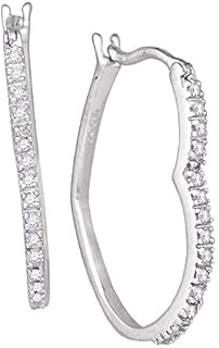 The Diamond Deal 10kt White Gold Womens Round Diamond Heart Hoop Earrings 1/10 Cttw