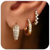 14K Gold Plated Brass Fake Hoop Earrings, 3 Pair Set with Cubic Zirconia, Lightweight and Hypoallergenic, for Women and Girls, Varying Sizes for Styling Flexibility