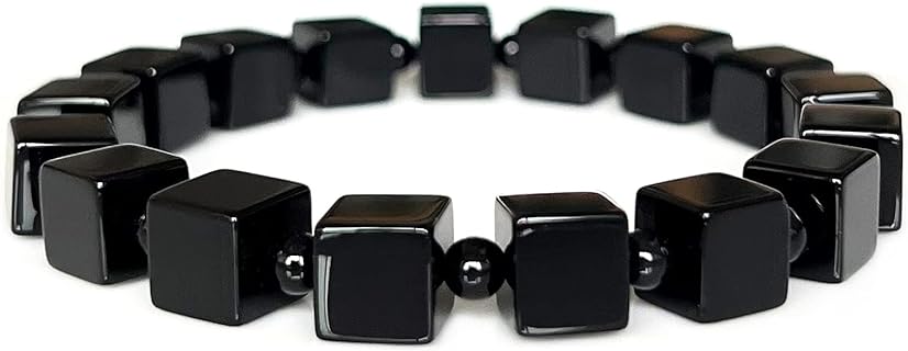 Crystal Bracelet Natural Black Onyx Healing Stone 8mm &4mm Square Beads Stretch Bracelet Unisex
