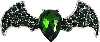 Gyn&Joy Silver Tone Green Emerald Colored Crystal Rhinestone Halloween Flying Bat Animal Brooch Pin
