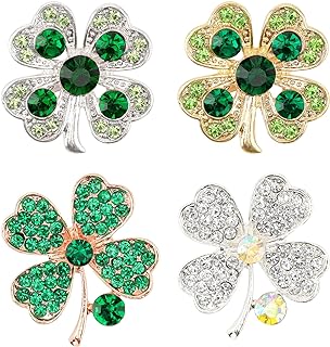 St. Patrick's Day Green Pin Brooch Good Luck Charm Four Leaf Shamrock Clover for Women Girls Holiday Gift