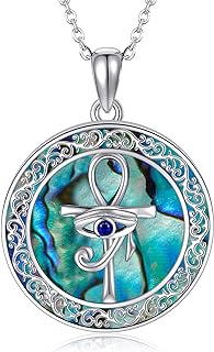 URONE Egyptian Necklace 925 Sterling Silver Ankh Necklace Eye of Horus Pendant Protection Egyptian Jewelry Gifts for Women