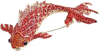 Chinese Style Red Koi Fish Carp Rhinestone Animal Lapel Pin Brooch Pins Crystal Corsages Scarf Clips