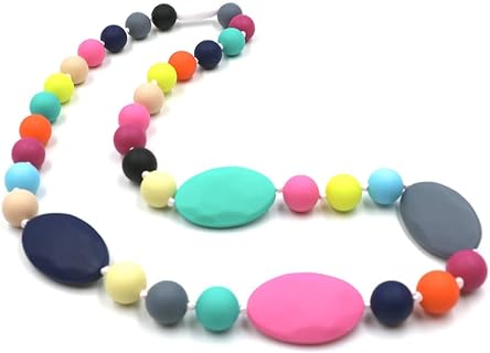 Flyaway BPA-Free Silicone Teething Necklace for Moms and Toddlers – Round-shaped Chewy Beads with Safety Clasp for Biting, Chewing, and Fidgeting – Autistic/ADHD Kids Sensory Toy