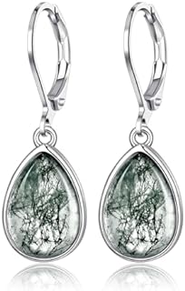 Black Onyx, Larimar, Star, Dragonfly, Sunflower, Moonstone Dangle Earrings for Women with Hypoallergenic Leverback Design and Moss Agate Gem