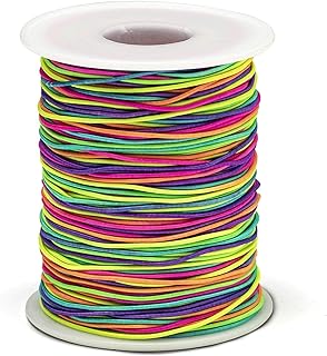 Bastex Rainbow Elastic Beading Cord for DIY Jewelry Making: 1mm Black Nylon Beading Elastic in Dynamic Rainbow Colors for Bracelets and Necklaces