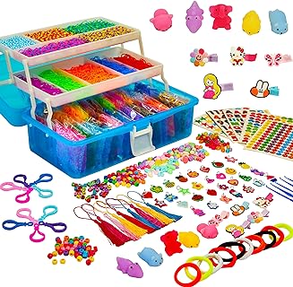 XYTLAX 16,800+ Multicolor Rubber Band Craft Kit with S-Clips and Beads - DIY Loom Bracelets Creation Set for Kids - Versatile & Engaging Art Birthday Gift Pack 