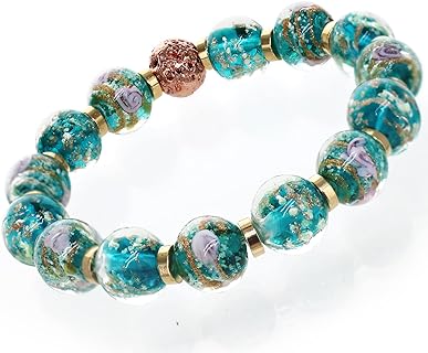 Luminous Murano Bead Bracelet, Glow in the Dark Ocean Blue Firefly Beads on Cord Chain with Spring Ring Clasp by ARTSY Crafts