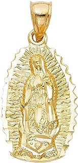 14k Yellow Gold Our Lady of Guadalupe Pendant 16x25mm, Designed and Handcrafted in USA for Women without Gemstone, Other-Clasp Type