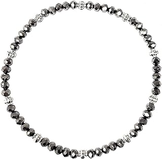 9 inch Metallic Hematite Bead Chain Stretch Anklet, Glass and Base Metal No-Clasp Design USA Made (A133)