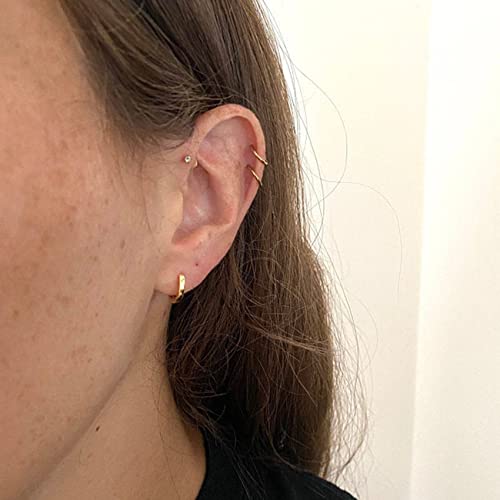 Small Cartilage Hoop Earrings for Women Men Girls, 3 Pairs Hypoallergenic Sterling Silver Post Huggie Earrings, 8/10/12mm, Silver/Gold/Black