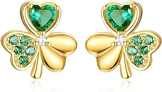 925 Sterling Silver TANGPOET Clover Stud Earrings With Cubic Zirconia & Secure Push Back, Hypoallergenic Jewelry Gift