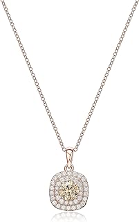 MORGAN & PAIGE 14K Rose Gold-Plated .925 Sterling Silver Champagne & White Cubic Zirconia Cushion-Shaped Double-Halo Pendant Necklace and Ring Size 7