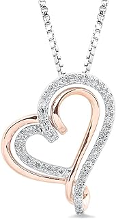 Diamond Heart Necklace 1/8 cttw Natural Diamonds Sterling Silver or 2-Tone Rose Gold Plate and Silver 18 Inch Chain