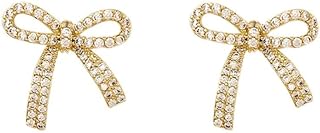 Stunning Cubic Zirconia Crystal Bow Stud Earrings with Lever Back for Women/Girls - Gold-Plated, Bow-Shaped Design