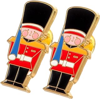 2 Piece Nutcracker Brooch Lapel Pin, Durable Metal Alloy with Secure Pin Clasp, Classic Holiday Soldier Design