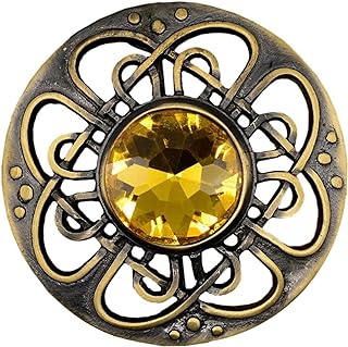 Culloden Plaid Brooch - Elegant Celtic Kilt Fly Plaid Brooch in Pewter, Antique Brass Finish with Assorted Stones