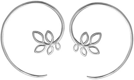 Boma Jewelry Sterling Silver Leaf Pull Through Hoop Earrings