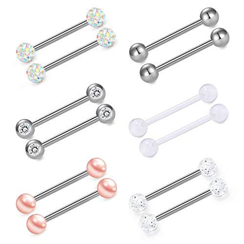 VCMART 12mm-18mm 14G Tongue Rings Nipple Straight Barbells Surgical Steel Body Piercing Jewelry