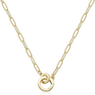 LANE WOODS Paperclip Necklace with Interlocking Circle Pendant: 14K Gold Plated Dainty Link Chain Jewelry for Women