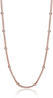 Hoops & Loops 925 Sterling Silver 2mm Bead Station Cable Chain Necklace for Women Teen Girls, 16 18 20 24 30-Inch, Silver, Yellow, Rose Gold