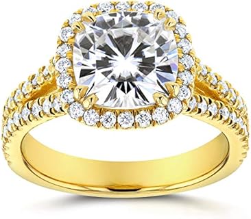 Kobelli Forever One (D-F) Moissanite and Halo Diamond Engagement Ring 2 1/2 CTW 14k Yellow Gold