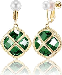 Clip On 14MM Big Austrian Crystal Dangle Non Pierced Earrings for Women Costume Jewelry