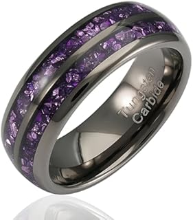 100S JEWELRY Engraved Personalized Gunmetal Purple Tungsten Rings For Men Amethyst Inlay Wedding Promise Band Size 6-16