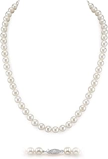 The Pearl Source Real Pearl Necklace for Women with AAA+ Quality Round White Freshwater Genuine Cultured Pearls | 14K Gold Plated