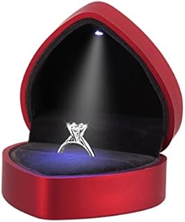 Naimo Heart-Shaped Engagement Ring and Coin Jewelry Box in Polished Iron and Aluminium, Red with LED Light for Women - Perfect for Wedding, Anniversary and Birthday Gift