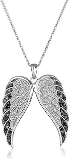 Amazon Essentials Sterling Silver Black and White Diamond Angel Wings Pendant Necklace (1/2 cttw), 18" (previously Amazon Collection)