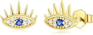 14K Yellow Gold Evil Eye Stud Earrings with Cubic Zirconia & Push Back for Women - Minimalist Dainty Design & Ideal Gift