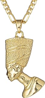 Egyptian Queen Nefertiti Pendant Necklace for Women | 18K Gold Plated Pendant Necklace | 3mm Figaro Chain Necklace 18/22 inches