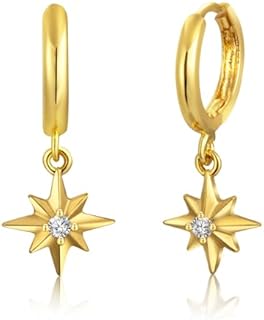 Cubic Zirconia Embellished Gold Star Clasp Hoop Earrings for Women - Yellow Gold & Copper Dainty Huggie Design