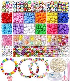 Bead Bracelet Making Kit, Friendship Bracelets Making Beads Kit, Pony Beads Charms Beads Clay Flower Letter Beads for Jewelry Making Kit, DIY Arts and Crafts Gifts for Girls Age 6 7 8 9 10-12