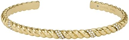 No-Closure Gold-Tone Stainless Steel Fossil Women's Vintage Twist Cuff Bracelet - Classic Design for Stylish Women