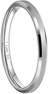 2mm Tungsten Wedding Bands in Black/Silver/Gunmetal/Rose Gold for Men and Women, Matte Brushed Finish with 'I Love You' Engraving, Ring Sizes 4 to 17