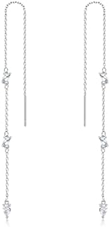 Threader Dangle Earrings with Cubic Zirconia & Sterling Silver, Perfect for Women and Girls, Teardrop Marquise Design