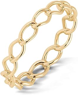Women's Stackable Open Circle & Chain Rings in Gold & Sterling Silver with Cubic Zirconia, Size 6 - Hypoallergenic, Dainty & Elegant