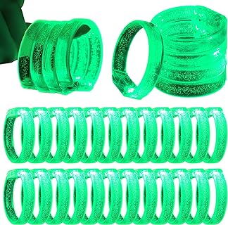 Leitee's Buckle-Clasp, Glow-in-the-Dark Plastic Bead Bracelets, 24 Pack - LED Light Up Wristbands Ideal for Parties & Celebrations