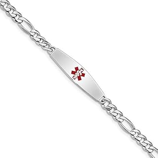 Lobster Claw Clasp Sterling Silver Medical ID Bracelet with Figaro Chain for Women - Engravable and Polished Design, 8 Inches Length