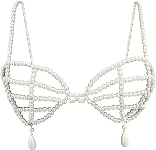 Women Pearl Beaded Bra Top Body Chain Sexy Pearl Body Jewelry Bikini Pearl Bralette BraTop for Festival Party Top