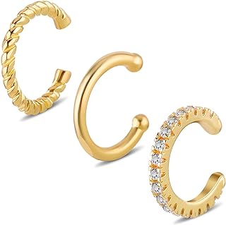 3Pcs Gold Ear Cuffs Earrings Non Piercing Gold Plated Earcuff Earrings Non Pierced Ears Clip Fake Earrings Cartilage Earring Valentines Day Gifts for Women