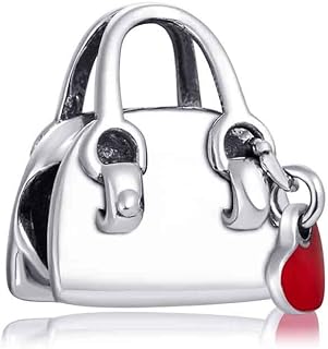 925 Sterling Silver Women Bag Charm Red Heart Charm Love Charm Anniversary Charm for Pandora Charm Bracelet