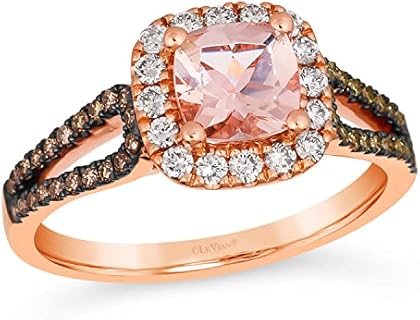 Breathtaking Brown Diamond Engagement Ring with Cushion Cut Morganite for Women, Split Shank Halo Design Crafted in 14k Rose Gold by Le Vian