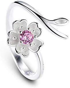 18K White Gold Plating Flower Ring Cherry Blossom Adjustable Ring Hypoallergenic For Women With Box Packing