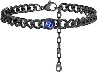 FOCALOOK Anklet for Women, 7MM Cuban Link Anklet Bracelet Birthstone 8.5"+2" Ankle Chain Beach Jewelry Gift(With Gift Box)