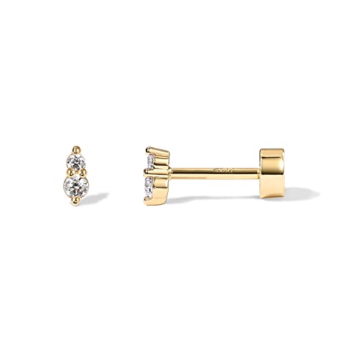 14K Gold Plated Solid 925 Sterling Silver Post Cubic Zirconia Flat Back Earrings for Women | Cartilage Earring | Helix Piercing Jewelry | Small Stud Earrings | Trinity, Pearl, Marquise, Opal