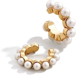 1 pair Bohemian Pearls Ear Cuff Boho C-shape Imitation Pearl Circle Clip for No Piercing Women Girl Fashion Round Elegant Earcuff Earrings Party Wedding Jewelry