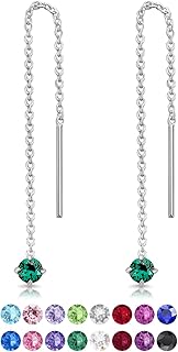 DTPsilver® Boucles d'oreilles Émeraude pour Femmes avec Cristaux Swarovski® de 3 mm et Chaîne de 53 mm, Élégantes et Raffinées. Idéales pour Cadeau et Toutes Occasions